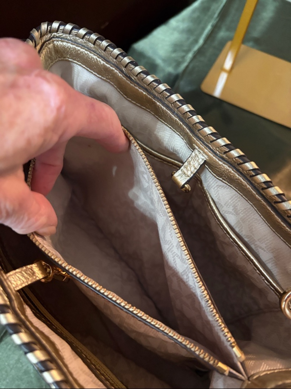Michael Kors Rosalie Straw Tote with Gold Metallic Trim and Chain Handles - Picture 11 of 14